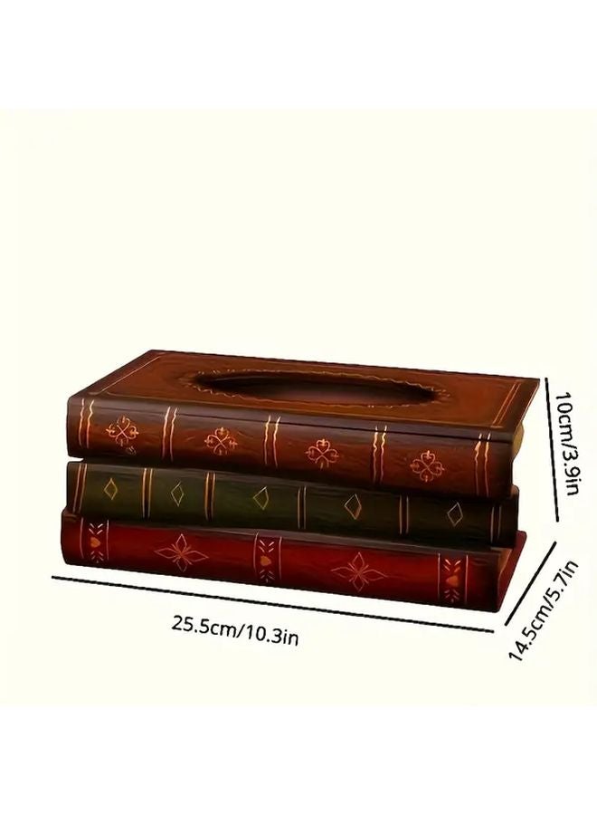 غطاء صندوق المناديل الخشبي المعاد تدويره باللون الأسود والأخضر العتيق حامل كتاب زخرفي - Image 3